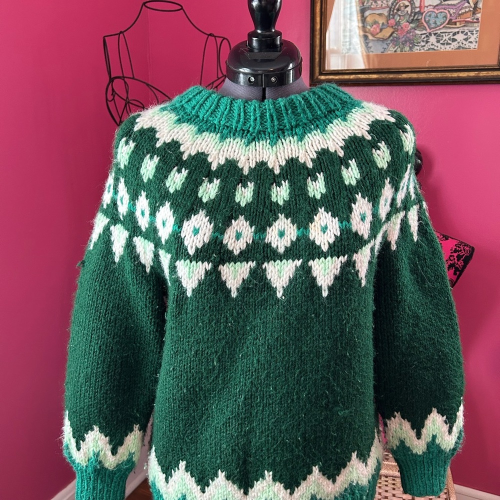 Chic Forest Green and Cream Women's Sweater